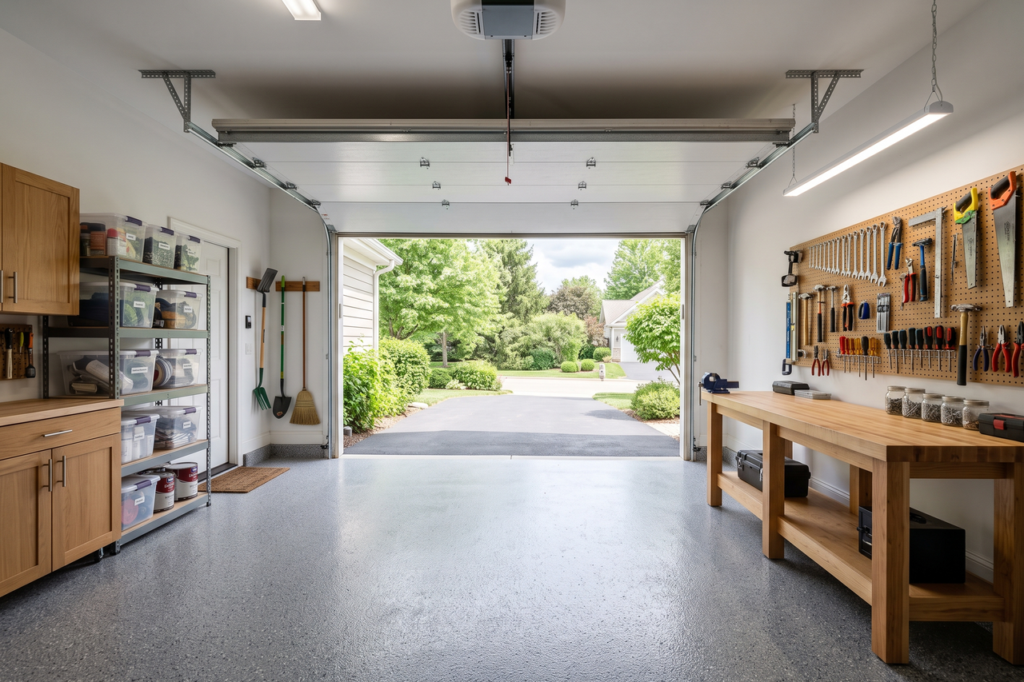 Finished coated garage floor