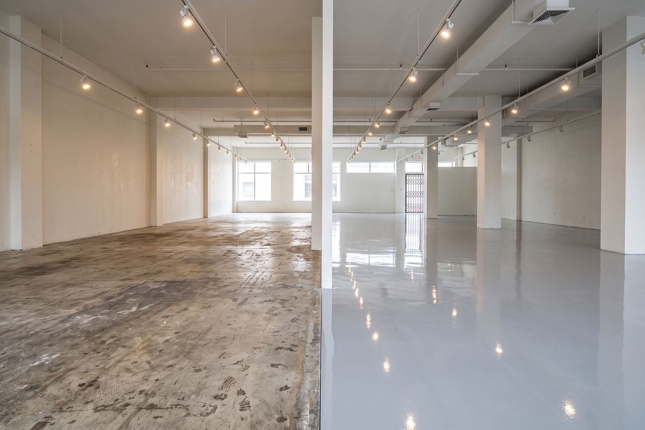 Illustrative before-and-after example of a commercial epoxy floor