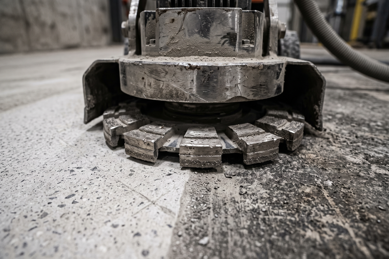 Diamond grinder profiling concrete for epoxy adhesion